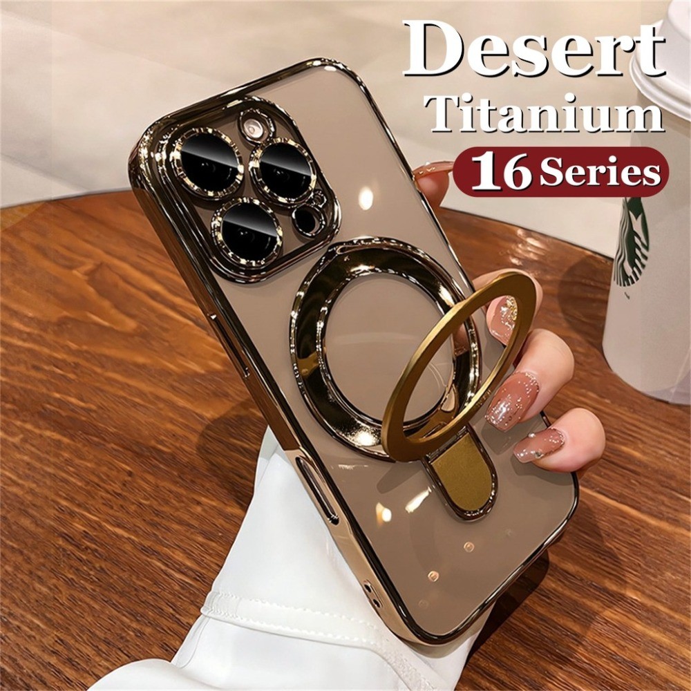 Capa De Telefone Com Suporte Invisível De Titânio Desert Para iPhone 16 Pro Max 11 12 13 14 15 16 Plus Revestimento De P em Oferta na Shopee