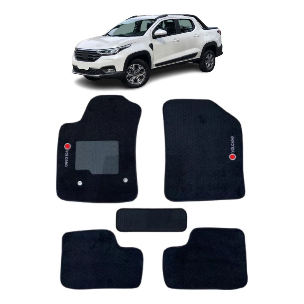 Kit de tapetes 5 peças específico Strada Volcano Cab. Dupla 2020 21 22 2023 Carpete -Preto