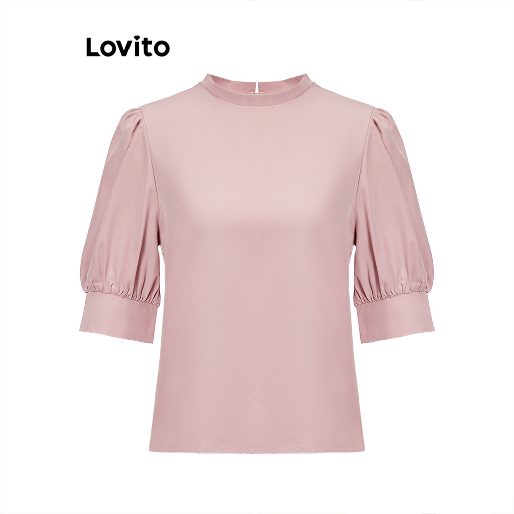 Detalhes do Lovito Blusa Feminina Lisa Plissada Elegante L89ED061