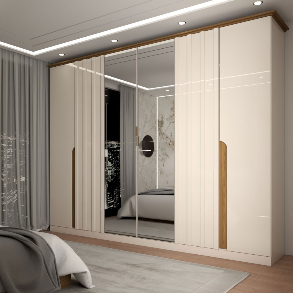 Guarda Roupa de Casal com Espelho 6 Portas 6 Gavetas Monumental Off White/Nature - Panorama Móveis - Home & Living