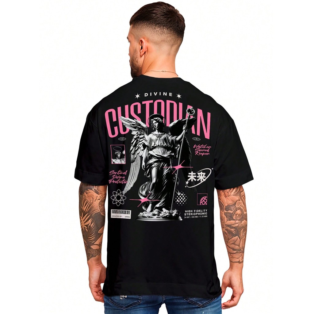 Camisa Camiseta Oversized Streetwear Anjo Divine Custodian Premium Fio 30.1penteado 100% Algodão ref-00009