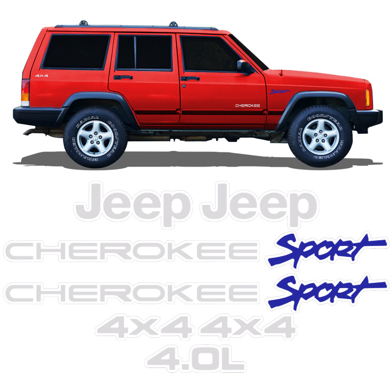 Kit Adesivos Jeep Cherokee 4x4 4.0L Sport Azul Completo
