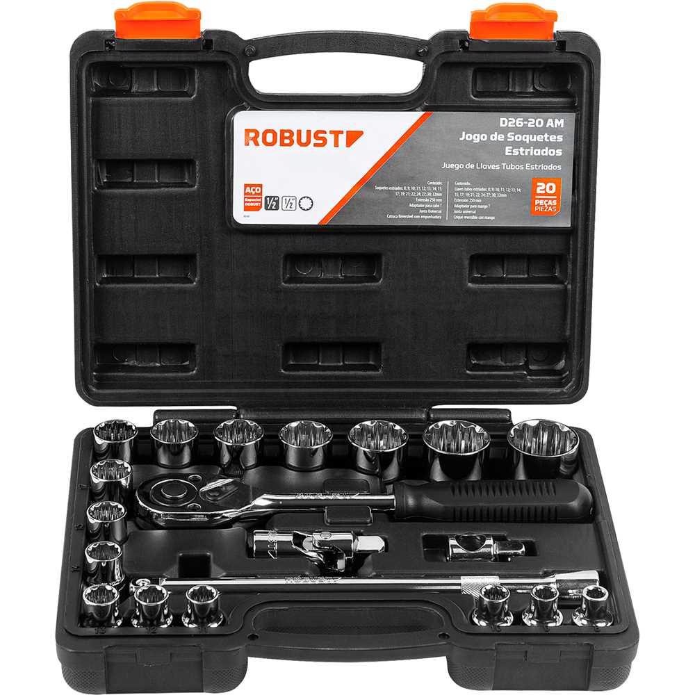 Jogo Soquetes Estriados + Chave Catraca 1/2Pol. Com 20 Pçs + Maleta Robust Organizador Profissional em Oferta na Shopee