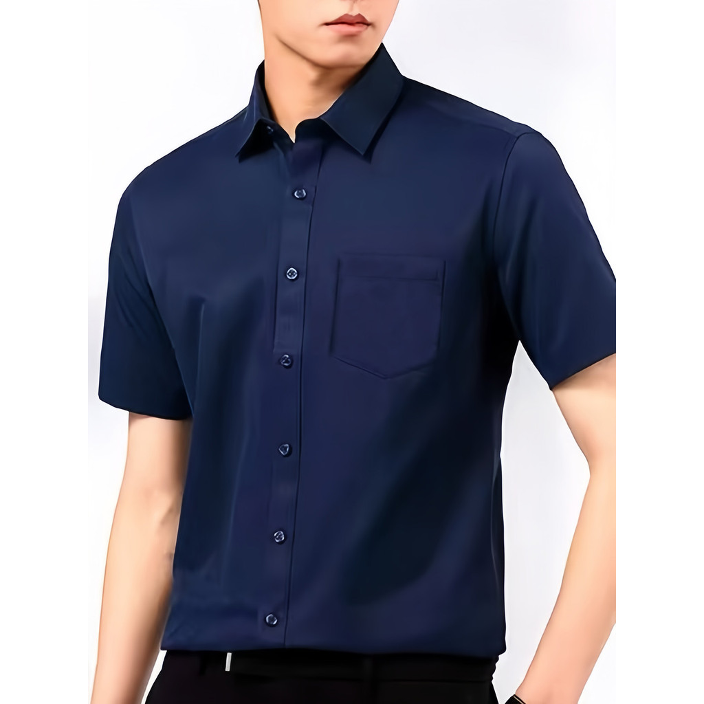 Camisa Social Manga Curta Com Bolso E Botão PP Até G2 Lisa Masculina Básica Importado