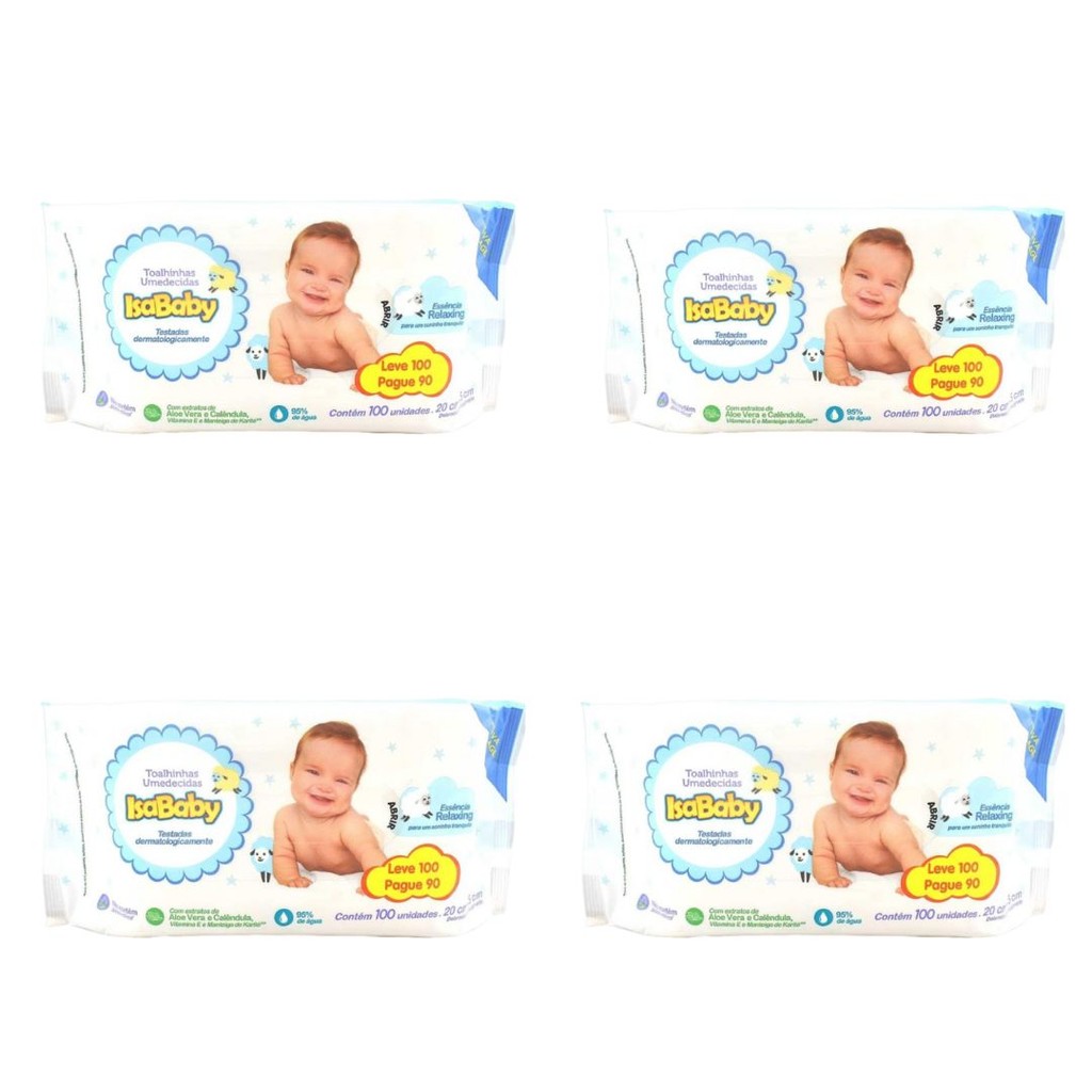 Kit 4 Toalhinhas Umedecidas Isababy 400 unidades - Mom & Baby
