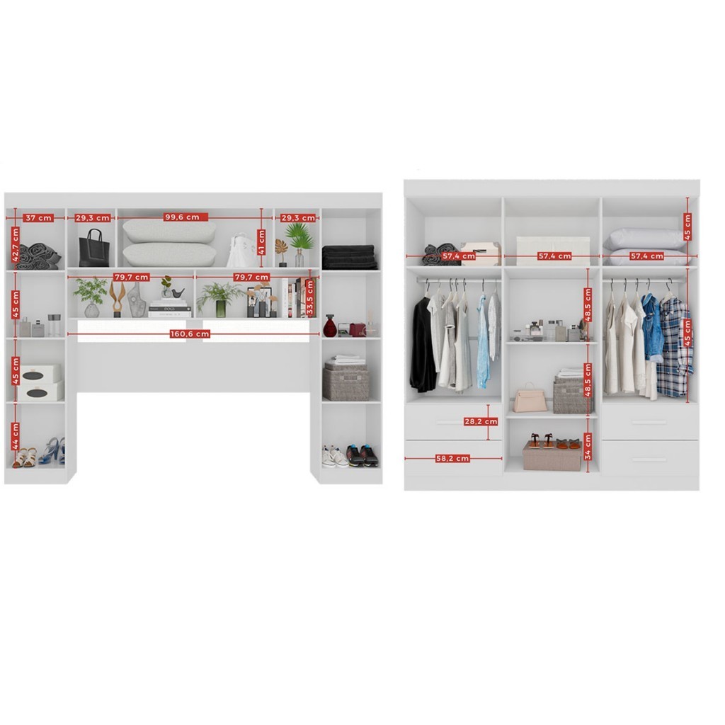 Detalhes do Guarda-Roupa Casal Modulado Andorra 10 Portas 4 Gavetas Ripado Com Espelho - Pnr Móveis