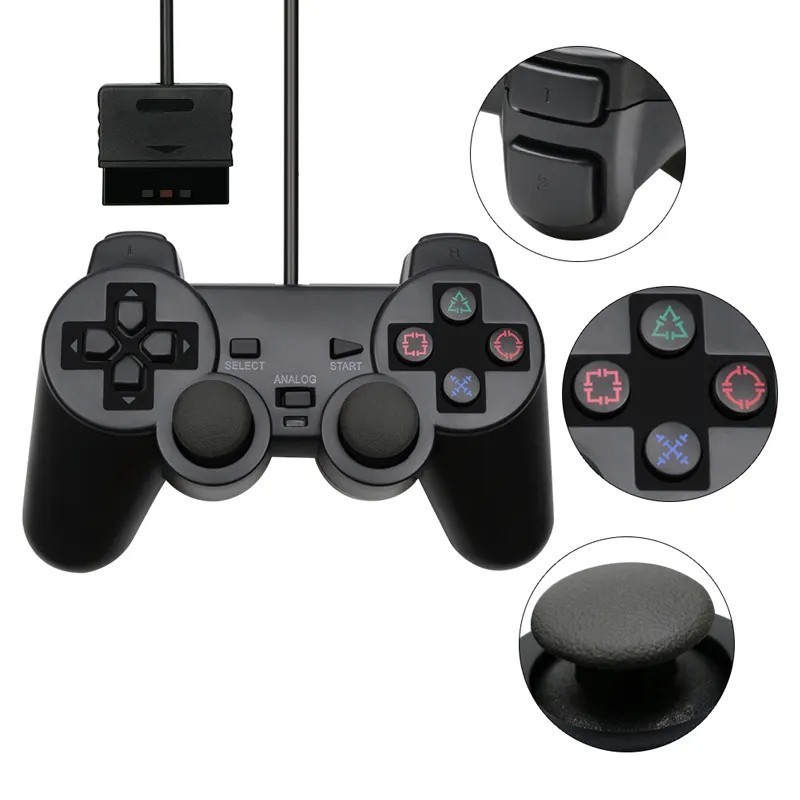 Controles PS2 Joystick Com Fio Ergonômico Plug And Play Cor Preto em Oferta na Shopee