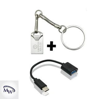 Kit Cabo Otg C + Pendrive 16Gb metalico Otg Usb x tipo C transferencia de dados