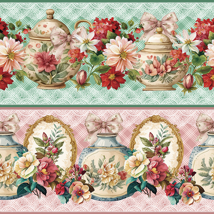 Tricoline Digital Barrado Potes Florais 100%Alg 55cm x 1,50m em Oferta na Shopee