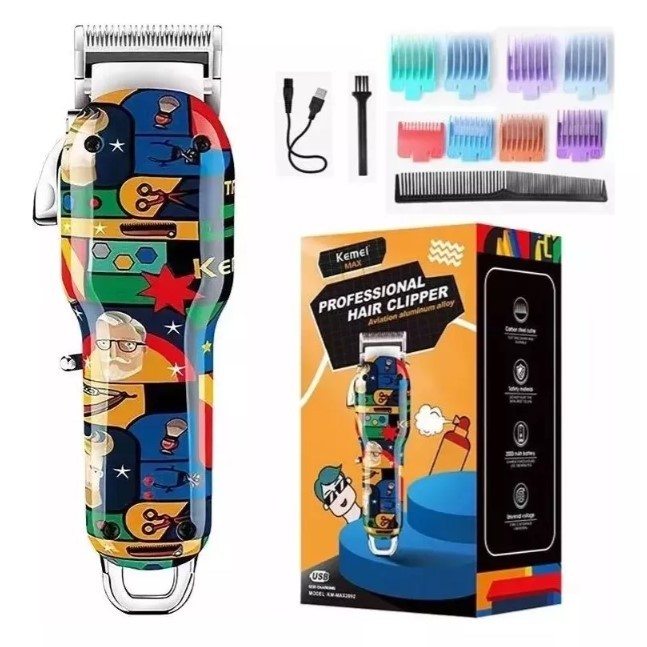 2000mAh Maquina Cortar Cabelo Kemei Profissional Grafites Bateria Carregamento USB em Oferta na Shopee