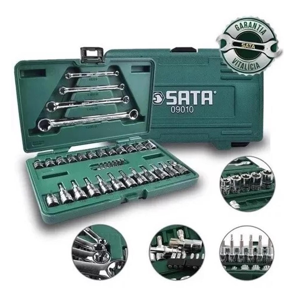 Jogo De Soquetes E Chaves Torx 35 Peças Ferramentas Sata