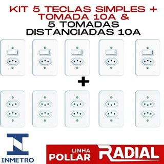 Kit 5 Interruptor com Tomada 10A & 5 2 Tomadas Distanciadas 10A em Oferta na Shopee