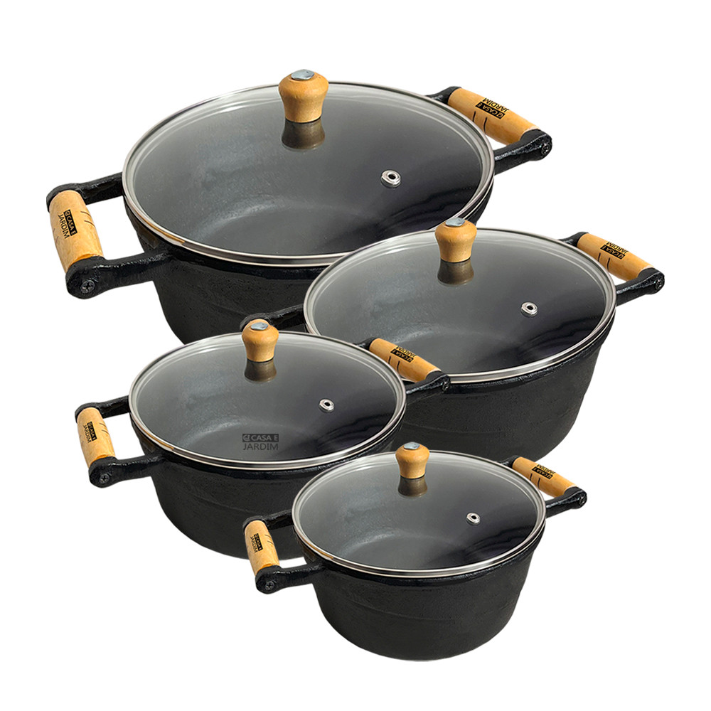 Jogo De 4 Caçarolas De Ferro Panela Ferro Indução Bifeteira
