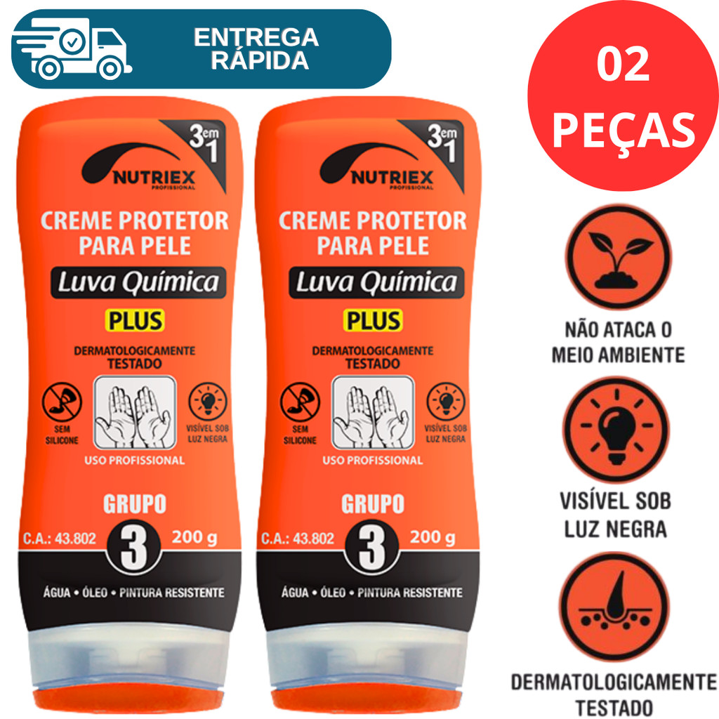 Kit 2 Creme De Proteção Luva Química Grupo 3 Nutriex Camada Mãos Pele Água Óleo Pintura G3 Plus em Oferta na Shopee