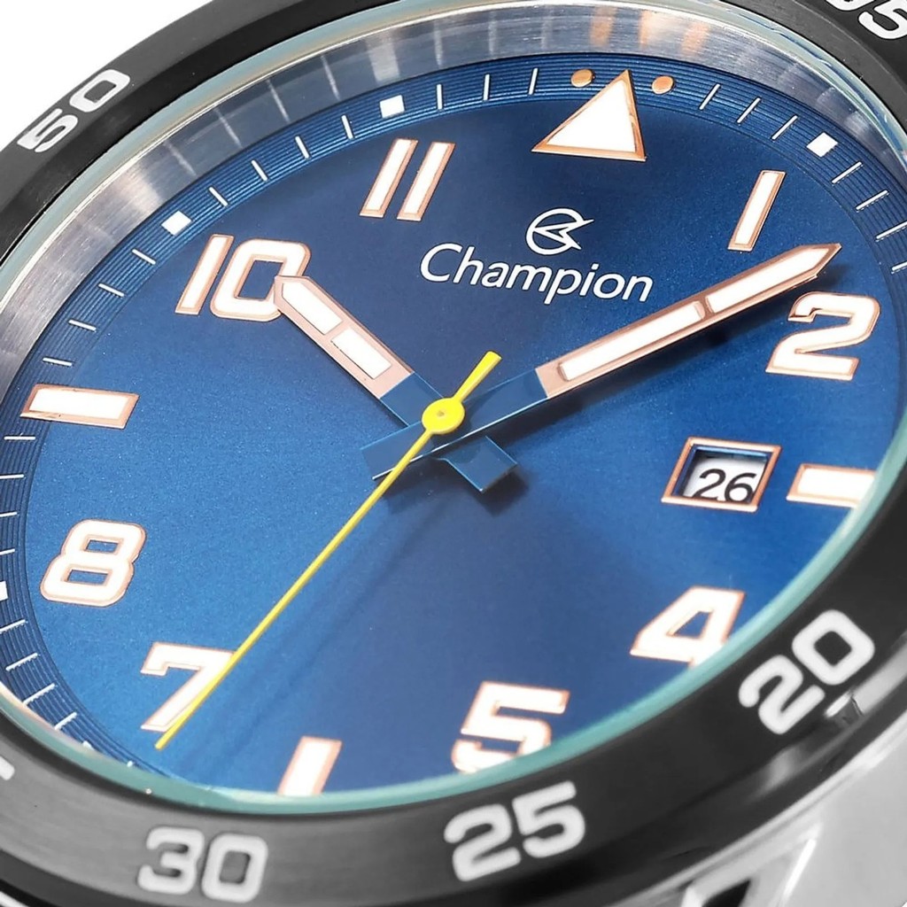Relógio Masculino Champion Azul Borracha Prata Silicone Pulso Detalhe Cobre Esportivo Original CA31631A
