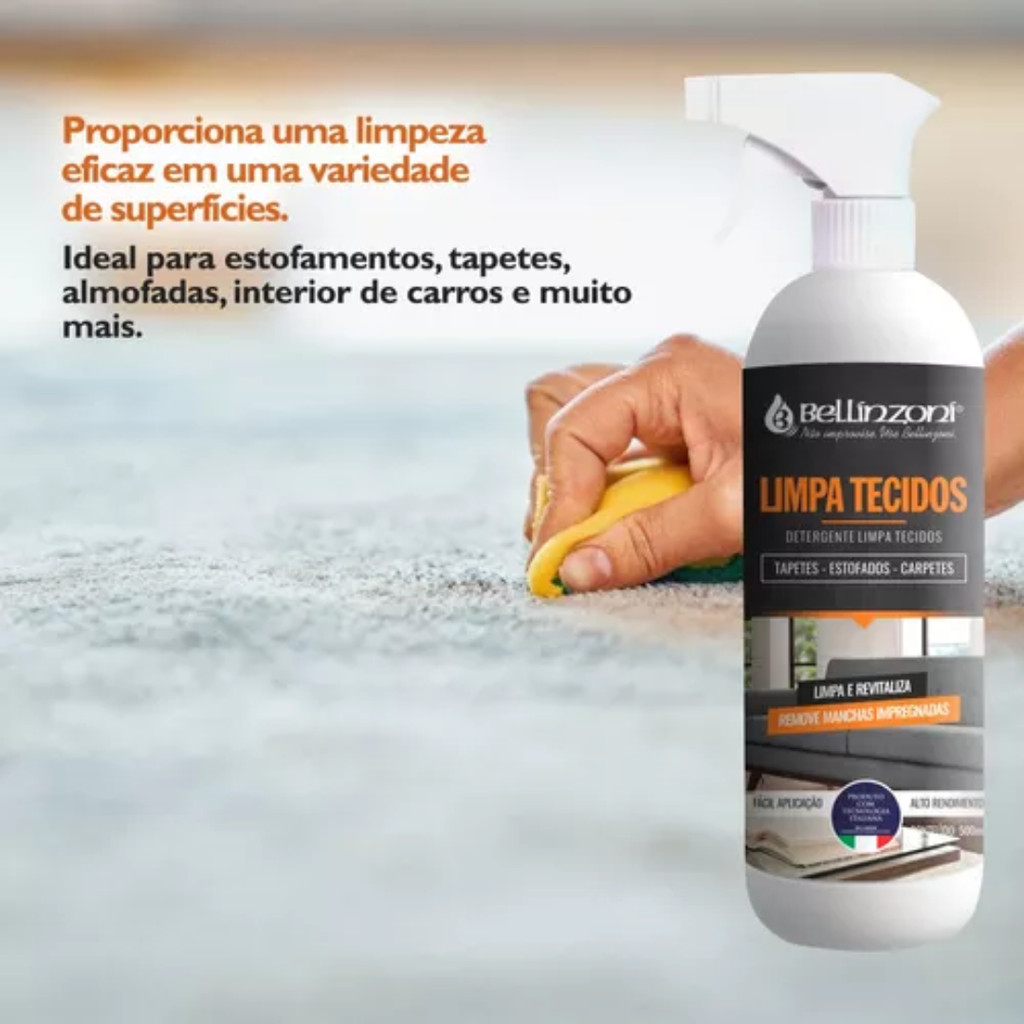 Limpa Tecidos 500ml Bellinzoni Detergente Limpeza Carpetes Móveis Sofá Tapetes Poltronas Estofados