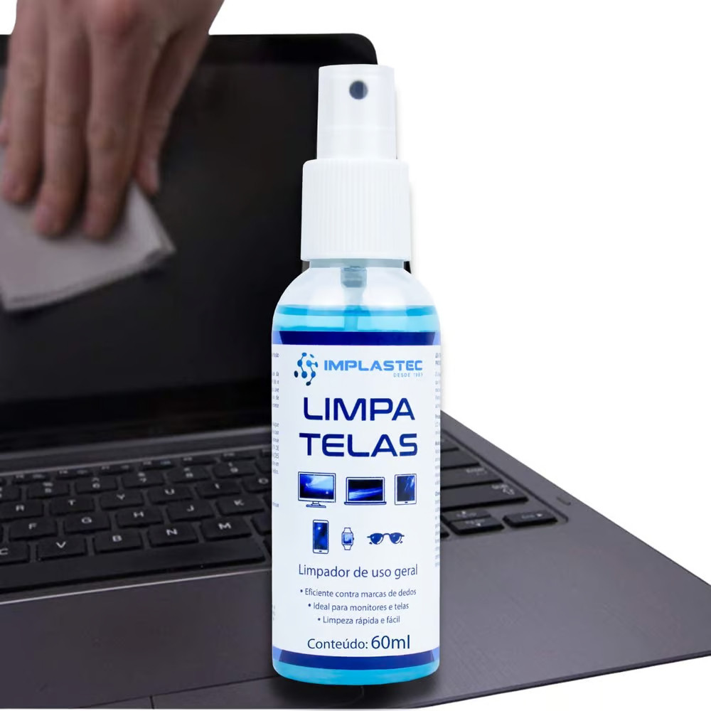Limpa Telas e Óculos Implastec 60ml Para Celular, Notebook, Monitor, Lentes e Mais!