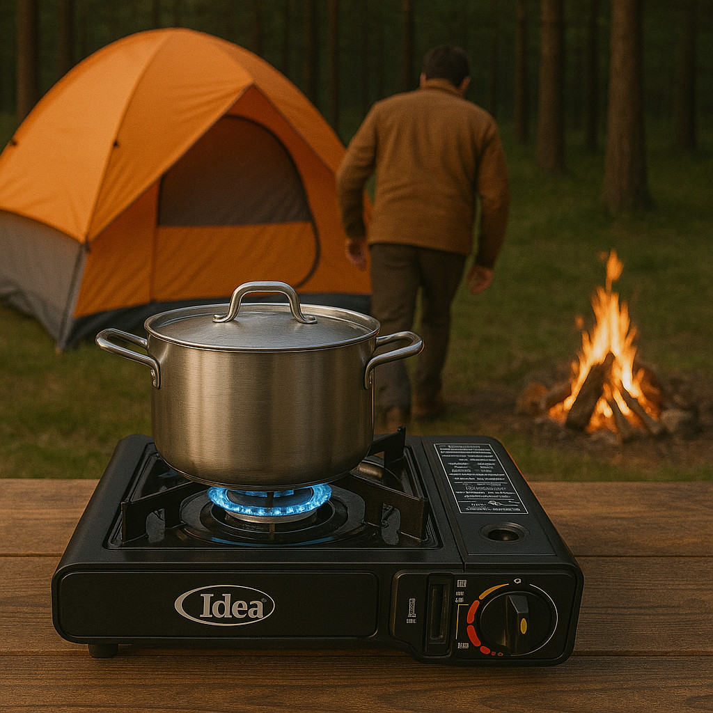 KIt Fogareiro Fogão 1 Boca + Maleta Portátil Camping Viagem Cozinha Lazer de mesa Estrada