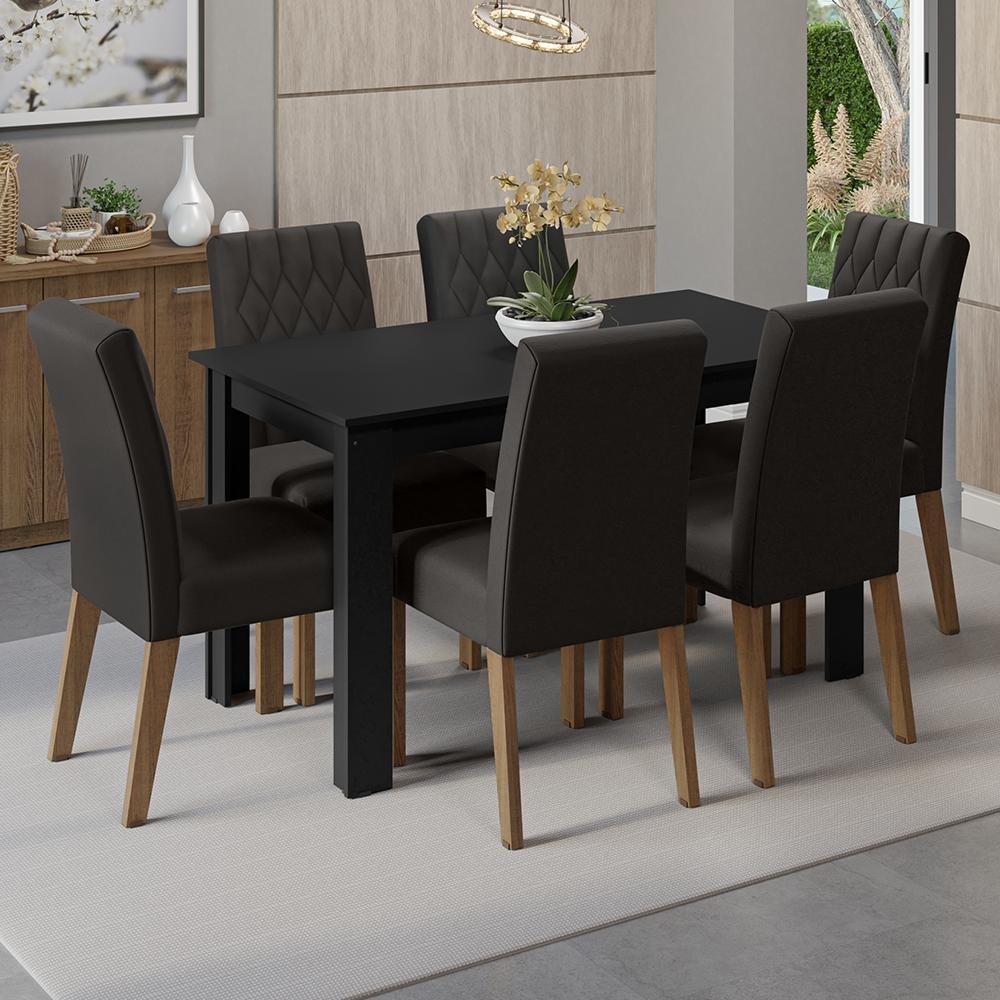 Conjunto Sala de Jantar Mesa Tampo de Madeira 6 Cadeiras Allegro Madesa em Oferta na Shopee