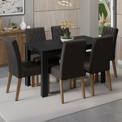 Conjunto Sala de Jantar Mesa Tampo de Madeira 6 Cadeiras Allegro Madesa
