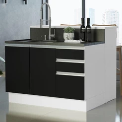 Ilha de Cozinha com Bancada e Balcão 120 cm Glamy Madesa