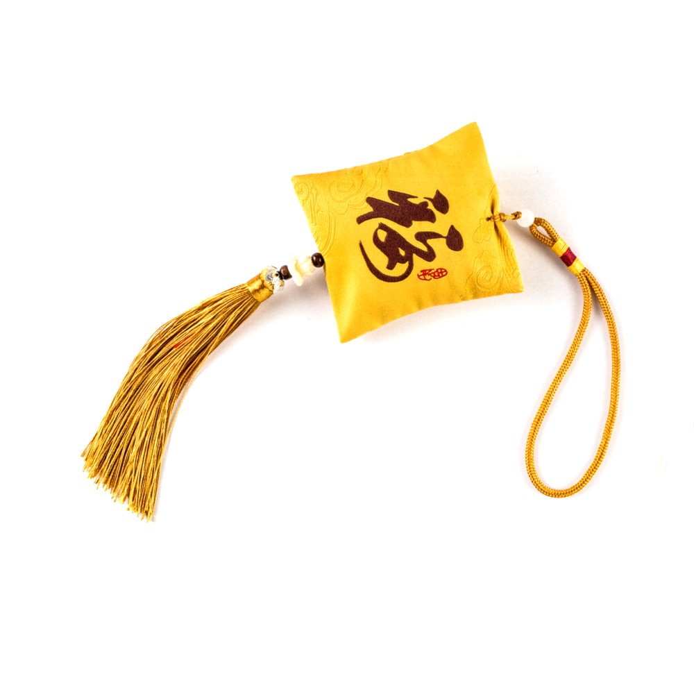 Pendulo Chaveiro Oriental Omamori Amuleto Kanji Sorte - Amarelo