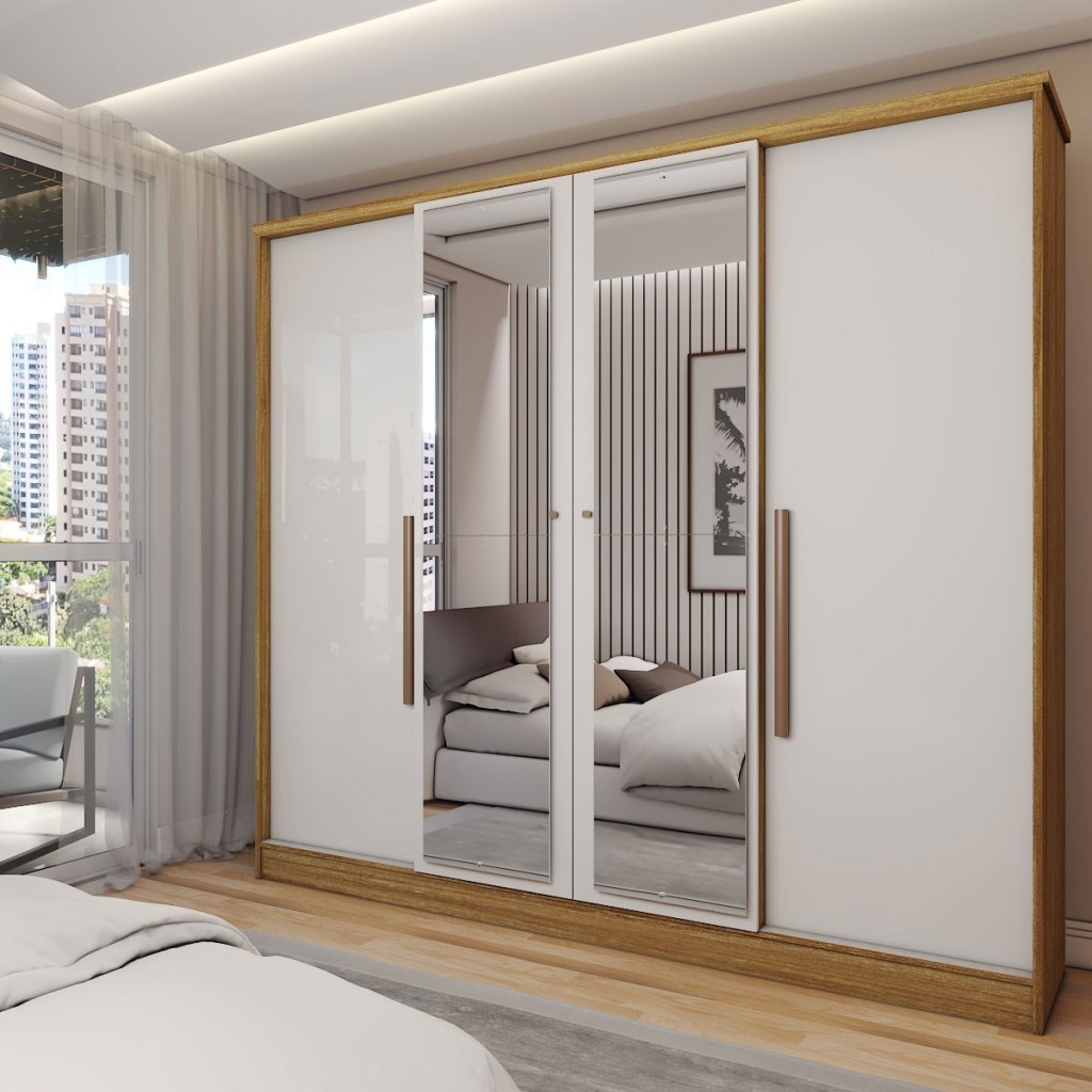 Guarda-Roupa Casal Adam Plus 4 Portas 2 Gavetas com Espelho - Panorama Móveis