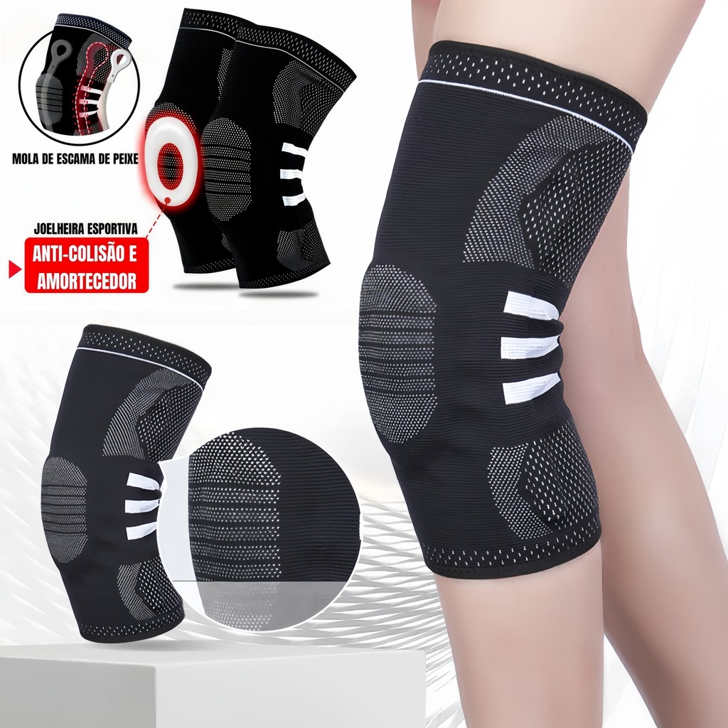 Joelheira Compressão Flexivel 3D Ortopedica Esportiva Anel e Haste Flexivel Treino Alívio Dor Joelho