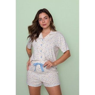 Pijama Americano Blogueirinha Manga Curta 100% Algodão Corações em Oferta na Shopee