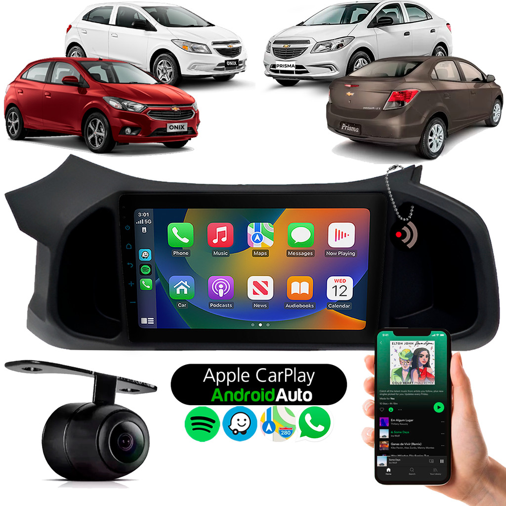 Multimídia 9 Polegadas Onix Prisma Com Carplay Android Auto Bluetooth Com Câmera de Ré em Oferta na Shopee