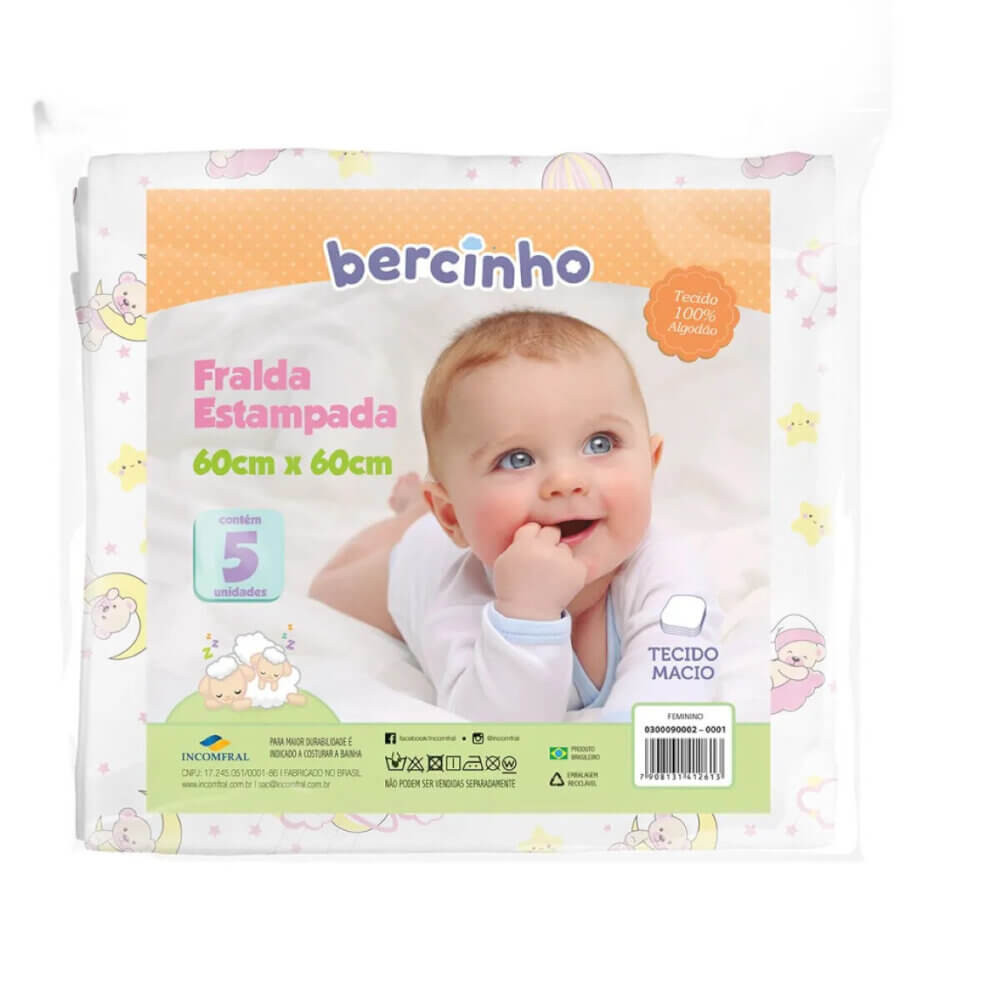 Fralda Incomfral Bercinho Estampada Com 05 Peças em Oferta na Shopee