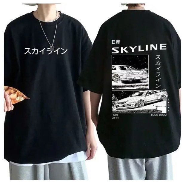 Camiseta de algodão masculina, anime Skyline Unissex Camisetas Oversized Streetwear Masculina 100% Algodão 30.1 Padrão A