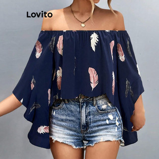 Lovito Blusa Boho com babados de penas para mulheres LBL15327 em Oferta na Shopee