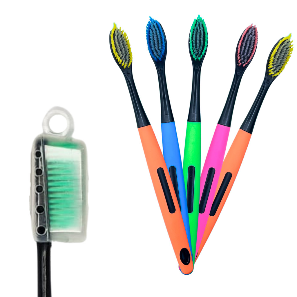 Kit 24 Uni Escova de Dente Cerdas Macias Com Capa Protetora Higiênica