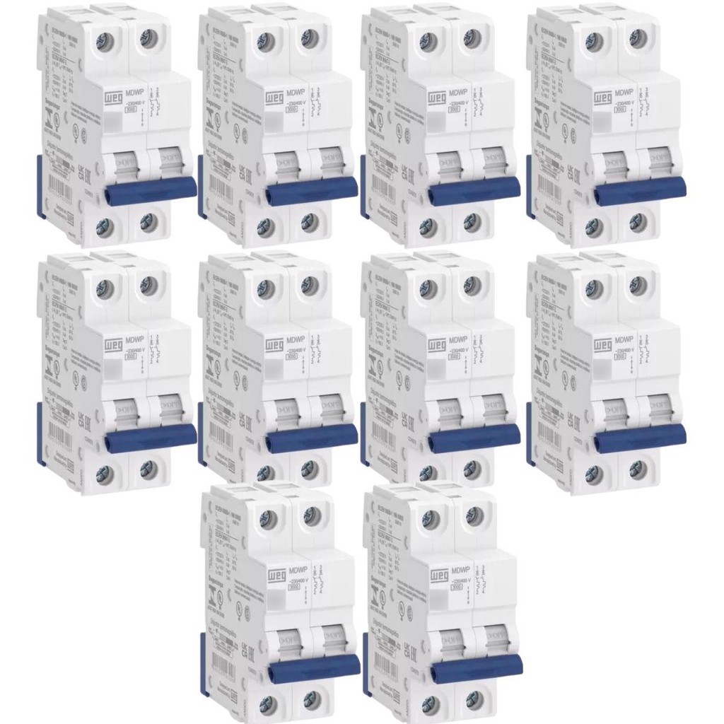 KIT 10 UNIDADES - WEG DISJUNTOR BIPOLAR DIN 32A (MDW-C 32A 2 POLOS)