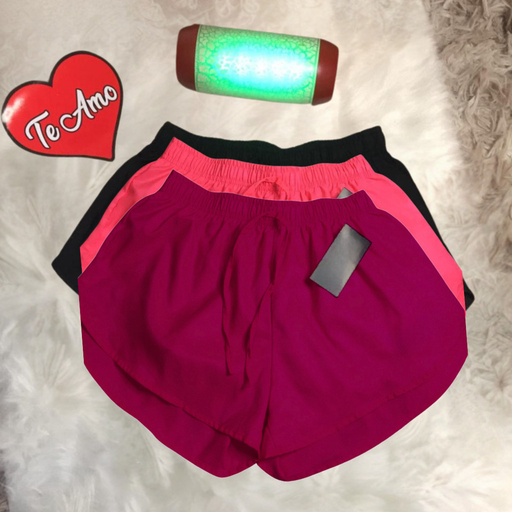 KIT 3 Short  Tactel Feminino Casual Saida De Praia Corrida Treino Shorts Academia Shortinho  Caminhada P Ao EXG Bermuda