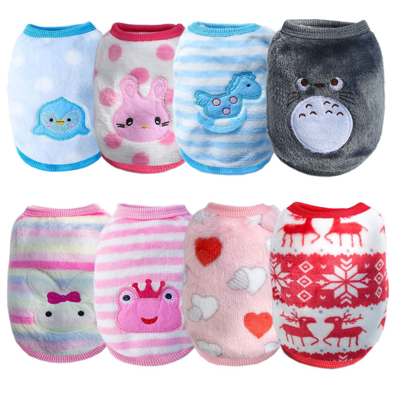 Bonito Bordado Roupas Para Cães Dos Desenhos Animados Flanela Gato Colete Outono E Inverno Pequeno Filhote De Cachorro R