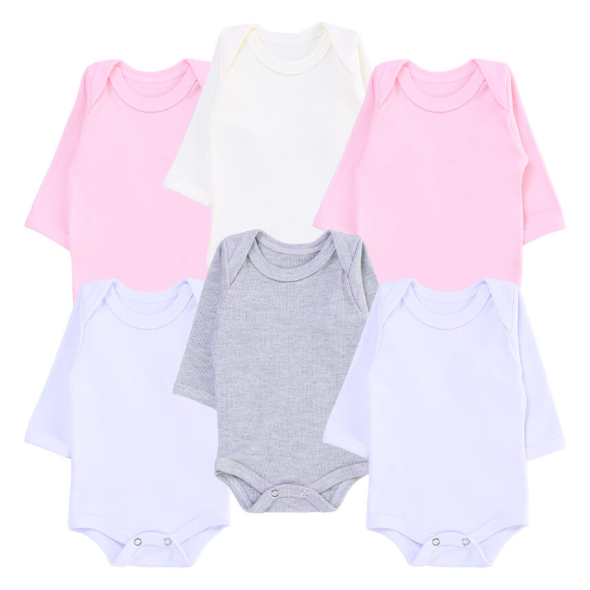 Kit Body Manga Longa Bebê Menina Top Chot  - 6 Peças