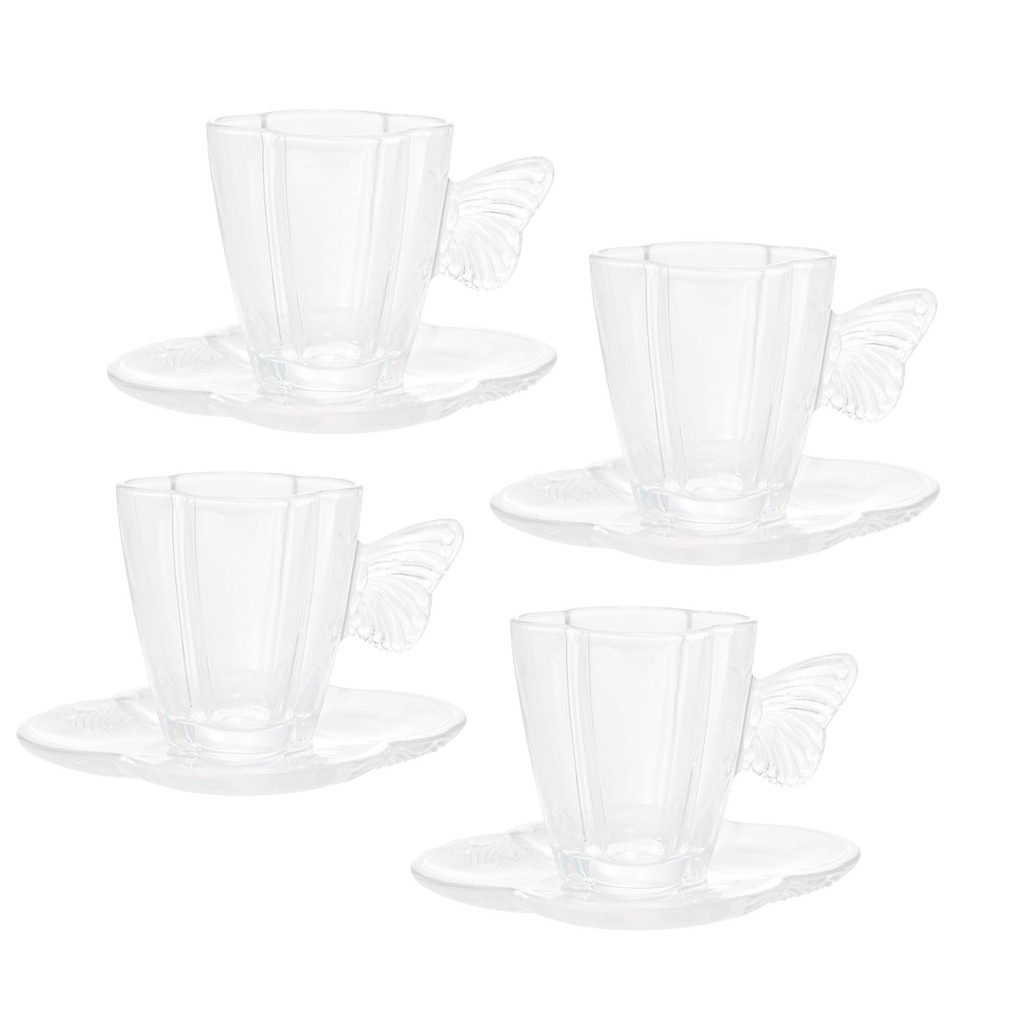 Jogo 4 Xícaras de Café 80ml com Pires de Vidro Butterfly Wolff Elegância e Charme na Sua Mesa em Oferta na Shopee