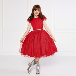 Vestido Glitter Vermelho Manga Godê De Festa Infantil Rodado Natal em Oferta na Shopee