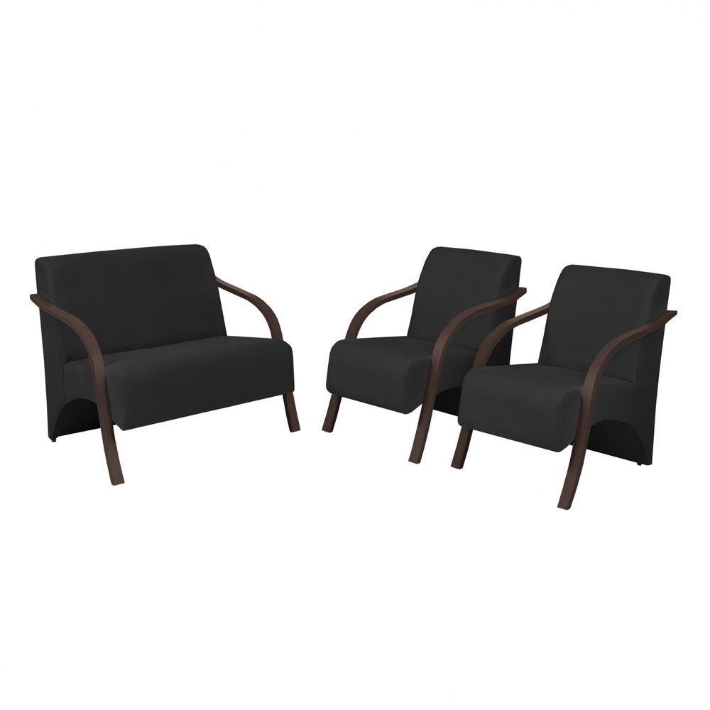 Conjunto Poltronas Vênus Braço Madeira Preto - Home & Living