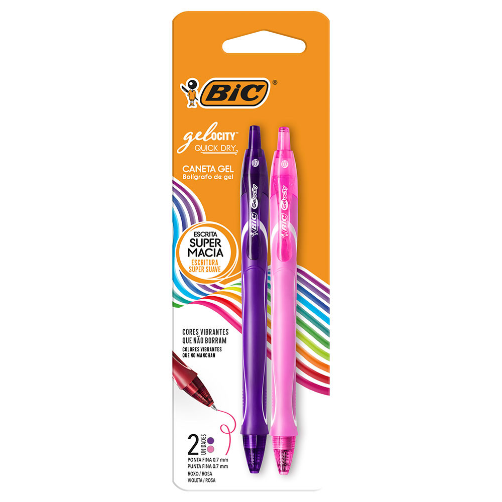 Caneta gel Gelocity Quick Dry 0.7mm com 2 unidades Rosa/Roxo Bic em Oferta na Shopee