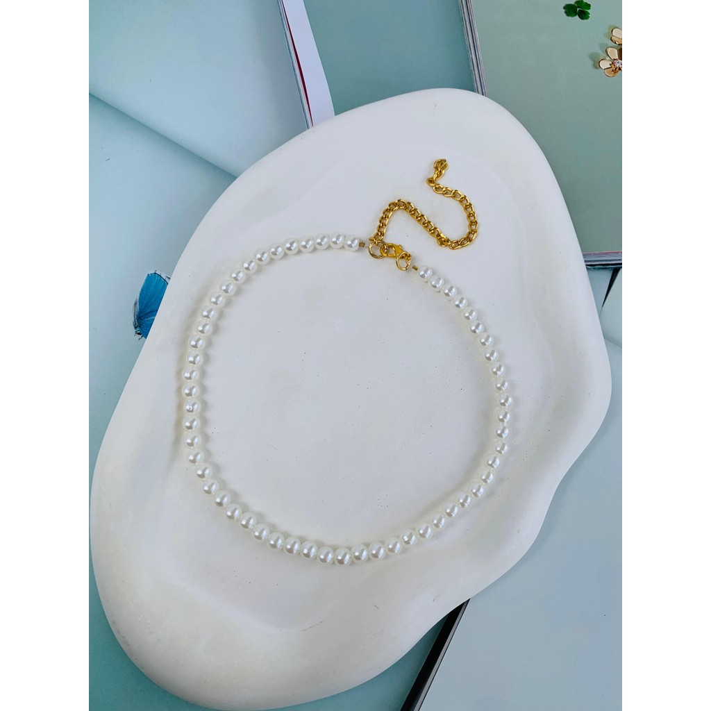 Colar de pérolas choker de pérolas clássico delicado banhado