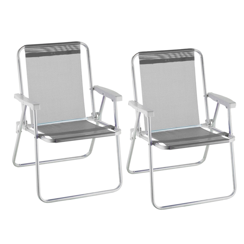 2x Cadeiras de Praia Pesca Alta Lazy em Alumínio Cinza Suporta 110kg Apoio de Braço Plástico - Bel em Oferta na Shopee