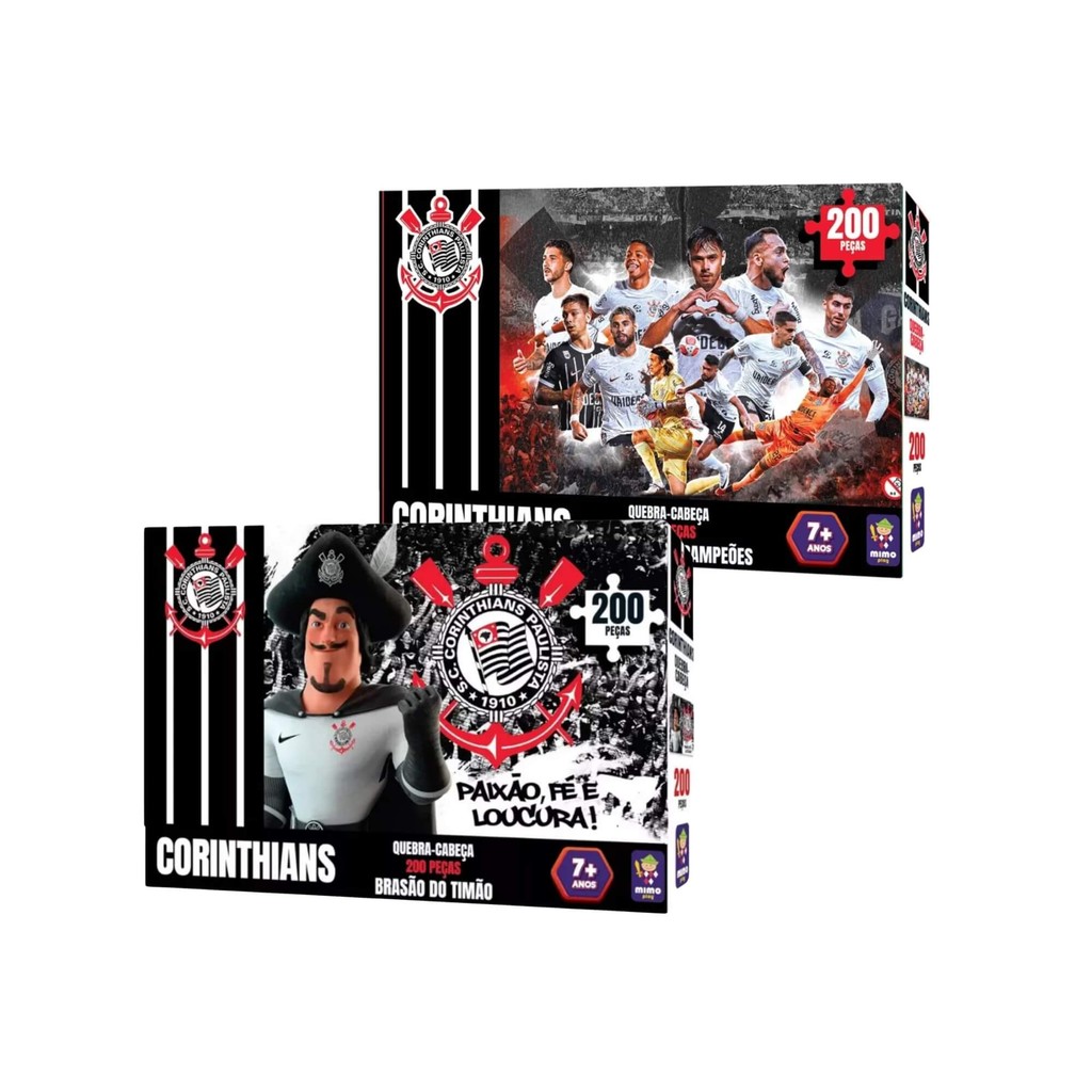 Kit com 2 Quebra-Cabeças Puzzle Coleção Futebol Corinthians 200 Peças Mimo Toys em Oferta na Shopee