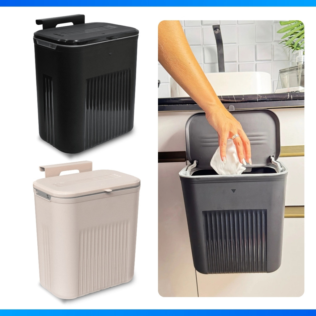 Lixeira Suspensa 9 Litros Com Tampa E Suporte Alto De Adesivos E Alça De Pentura Cozinha Banheiro em Oferta na Shopee