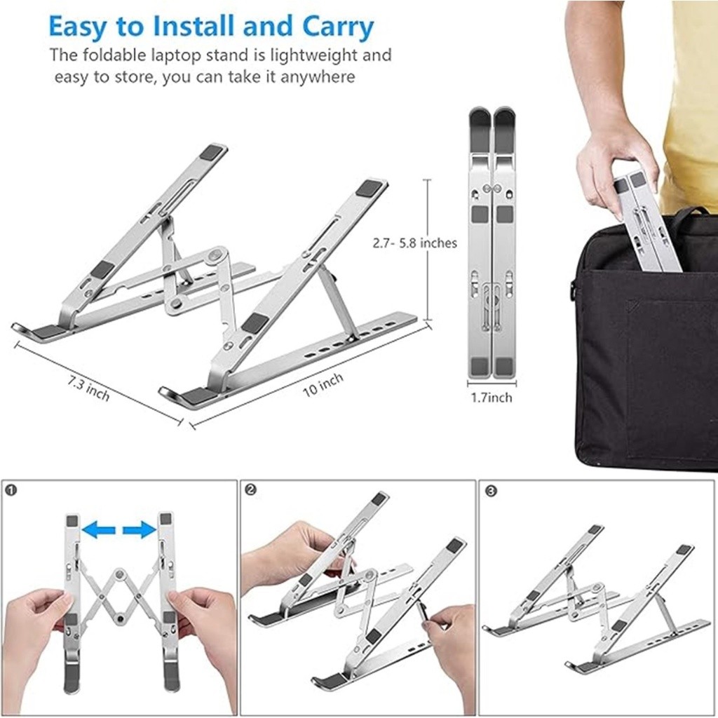 Detalhes do Suporte Para Notebook Base Dobrável de Alumínio Ergonômico Ajustável Fino Portátil Com Estojo