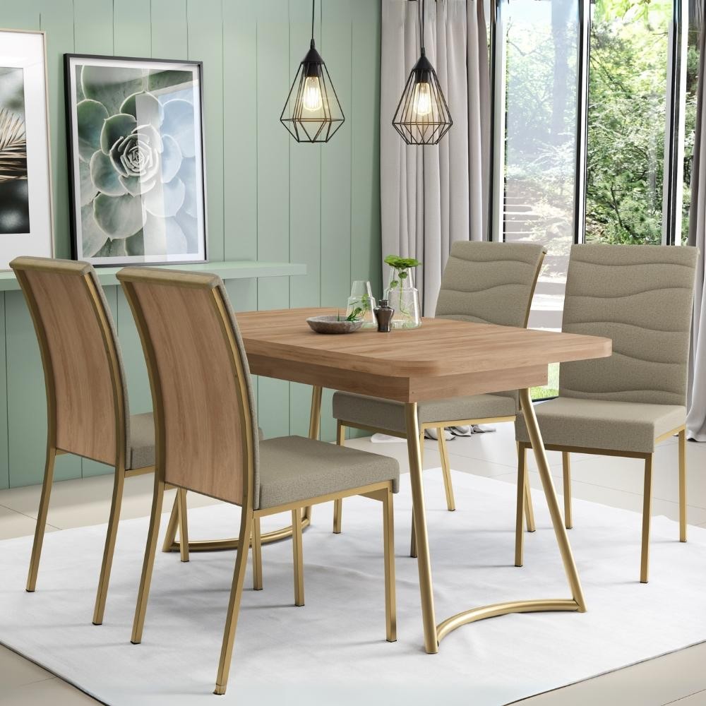 Conjunto Sala de Jantar 4 Cadeiras Montelouro Carraro Carvalho Dourado em Oferta na Shopee