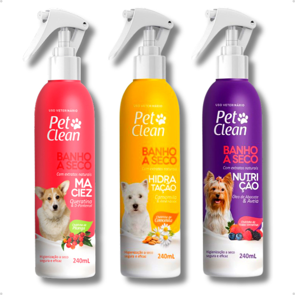 Banho a Seco Sem Enxágue Extratos Naturais Nutrição Maciez Hidratação Premium 240ml Pet Clean em Oferta na Shopee