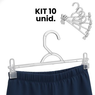 10 Cabides Acrílico Adulto Transparente + Presilha Reforçada para Roupas Calça Saia Bermuda em Oferta na Shopee